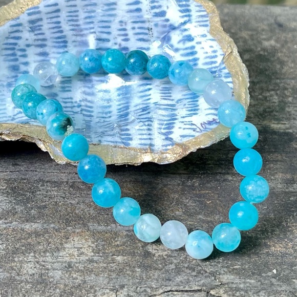 💎Beautiful Blue Hemimorphite (1) Stretch Bracelet - Picture 4 of 6
